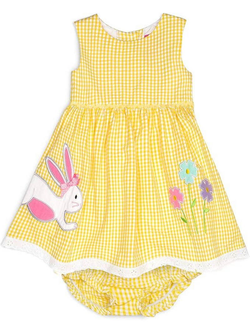 Newborn to Toddler Girl Yellow Seersucker Dress