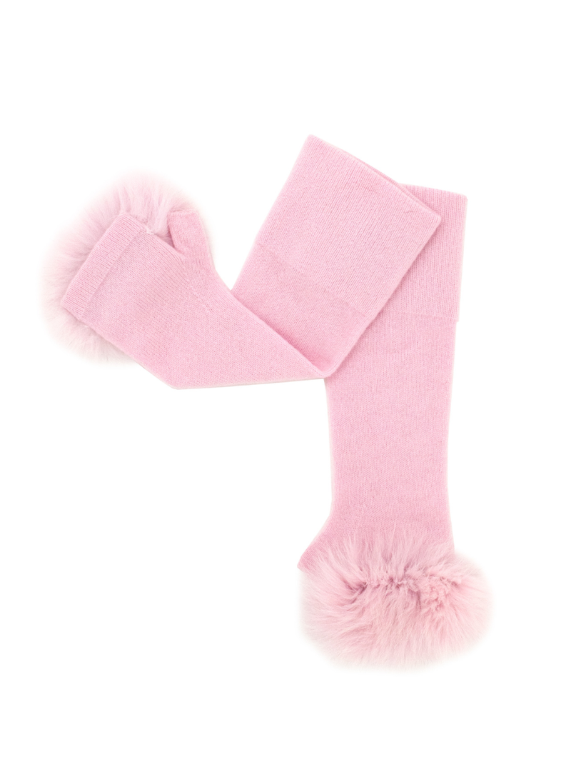 Knit Elbow Gloves w/Fox Fur Trim