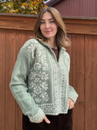 Nordic Charm Zip Cardigan Sage