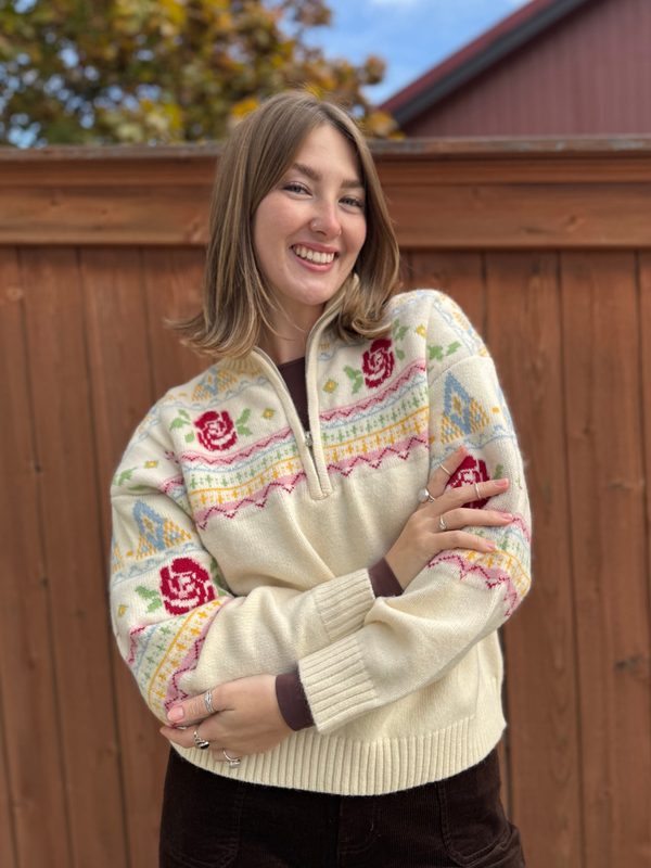 Rose Fair Isle Half Zip Pullover