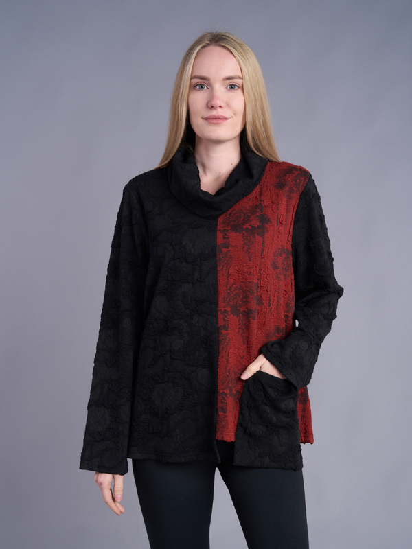 Jacquard Mix Media Cowl Top