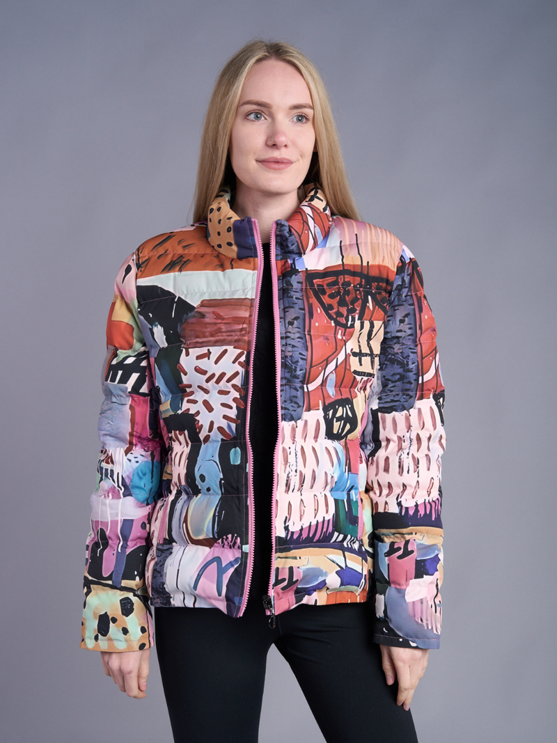 Abstract Bloom Puffer Coat