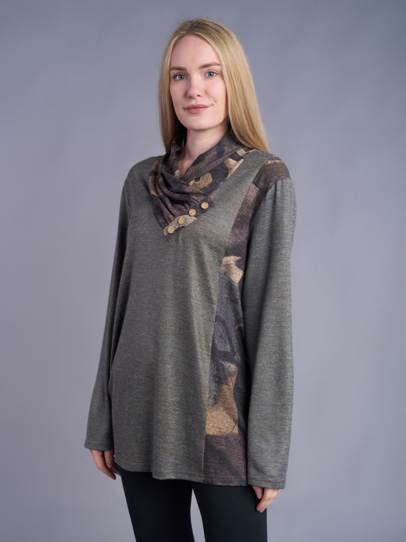 Knit Mix Media Button Detail Top