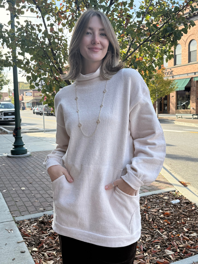Mock Neck Ribbed Knit Tunic Sweater