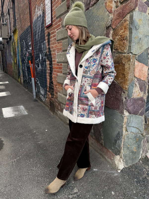 Patchwork Sherpa-Lined Hooded Jacket – Multi
