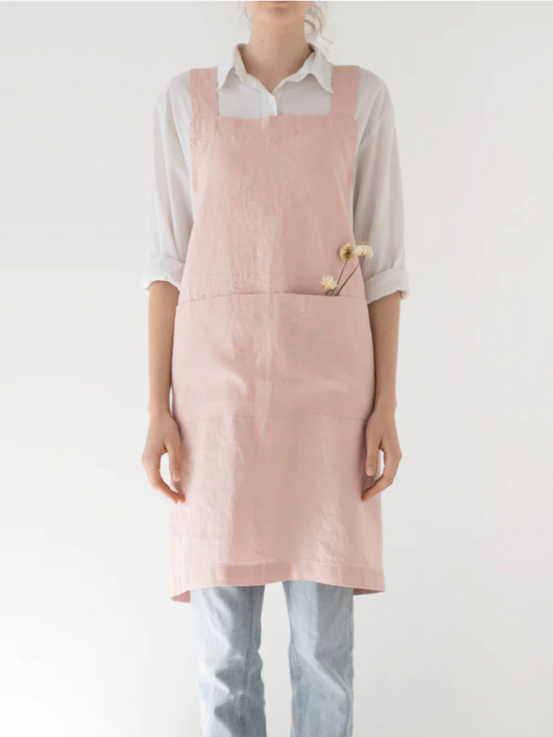 Misty Rose Linen Crossback Apron