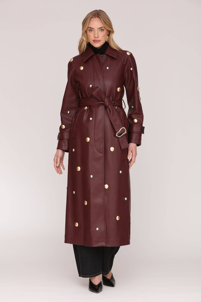 Studded Faux-Ever Leather Trench Coat
