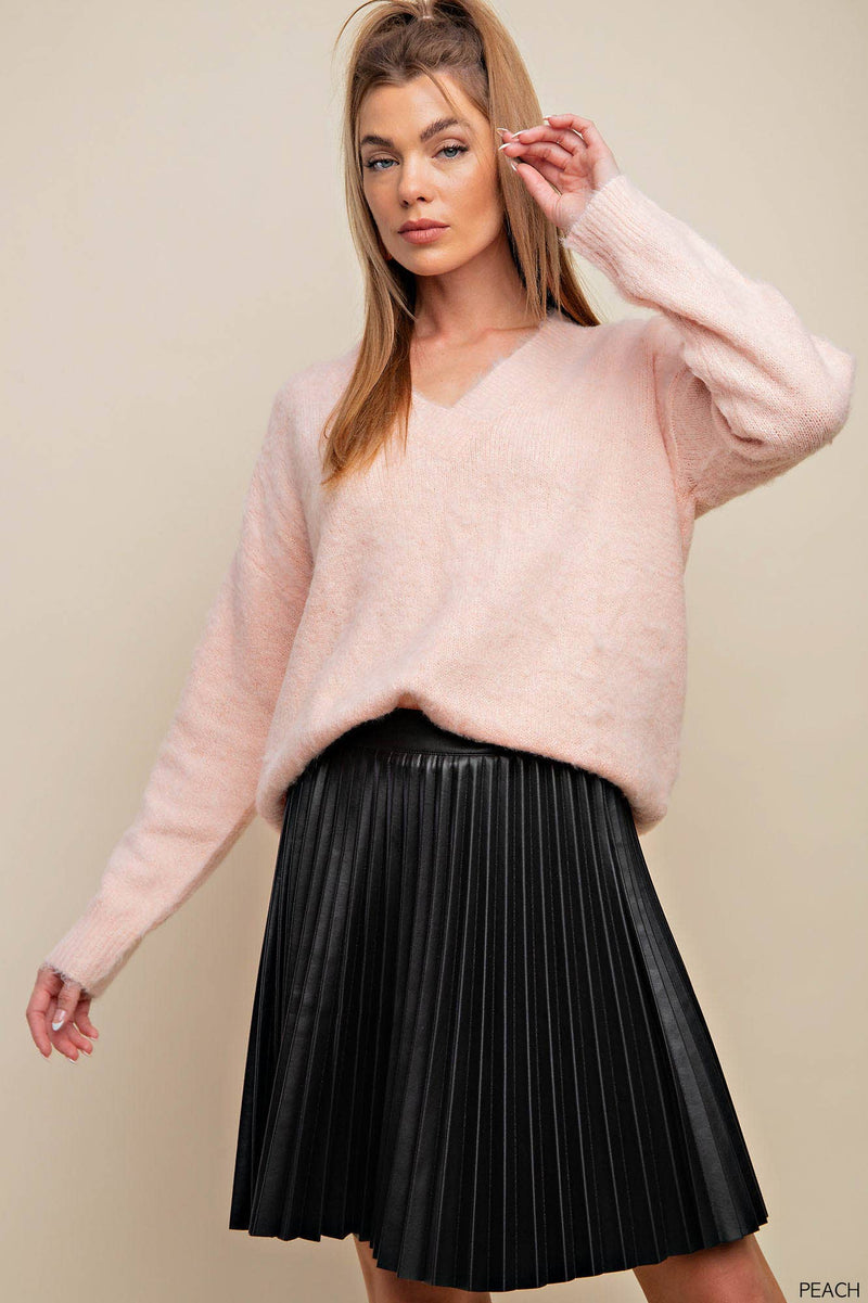 Soft and Fluffy V-Neck Long Sleeve Sweater