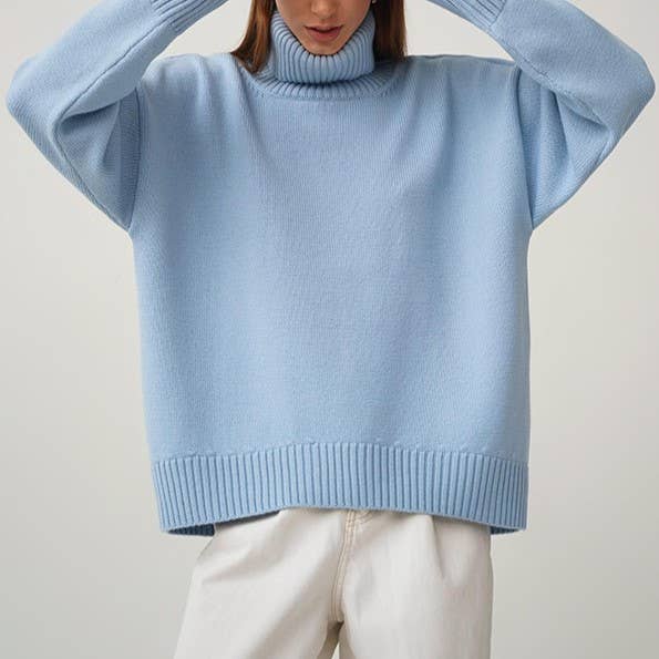 Oh So Soft Light Blue Ribbed Turtleneck - Grace and Lace