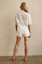 Short Sleeve Collared Button Down Lace Shirt