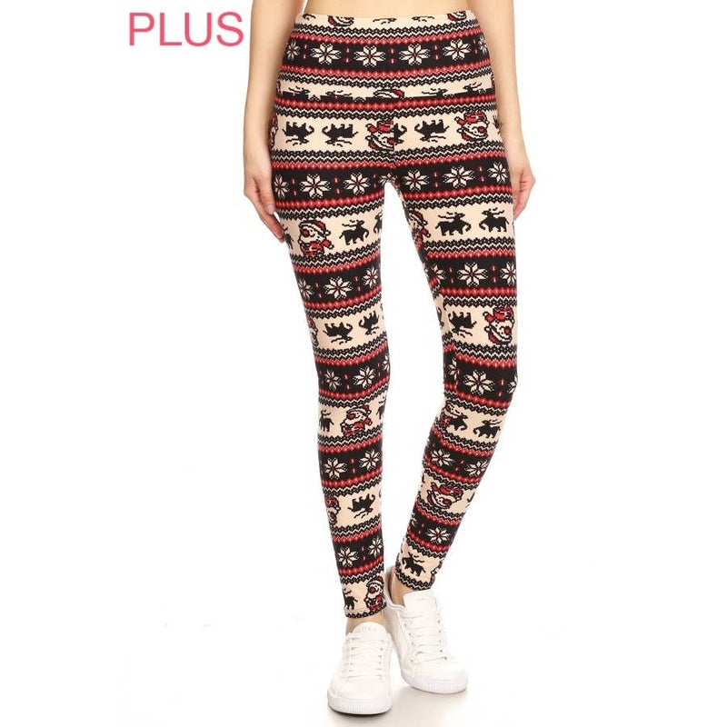 Plus Size Wide Band Soft Christmas Print Leggings