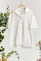 Short Sleeve Collared Button Down Lace Shirt