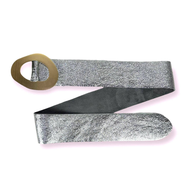 Metallic Leather Suede Belt w/ wide buckle