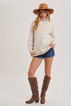 Mock Neck Ribbed Knit Tunic Sweater