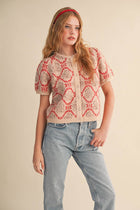 Red Floral Short Puff Cardigan