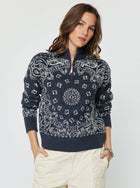 Midnight Bandana Quarter Zip Knit Sweater