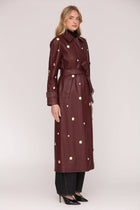 Studded Faux-Ever Leather Trench Coat