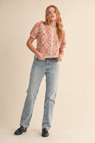 Red Floral Short Puff Cardigan