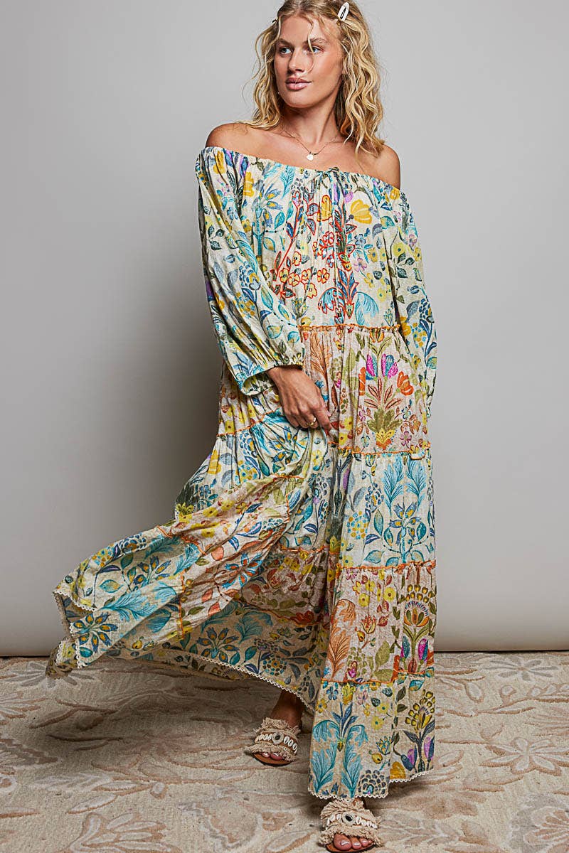 floral boho dress maxi Floral Spaghetti Strap Boho Dress Empire Waist Ankle-Length Maxi