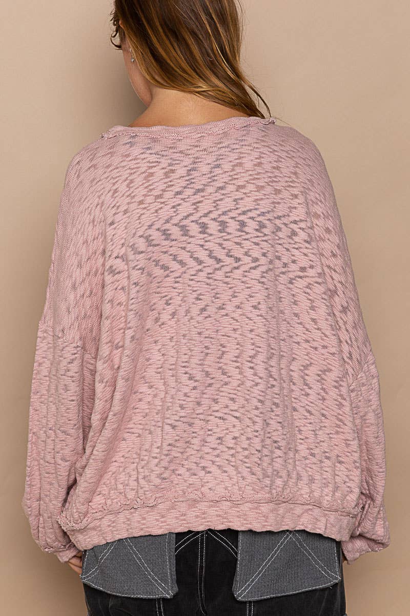 Round neck long sleeve solid knit top