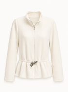 Crystal Bow Peplum Zip-Up Jacket