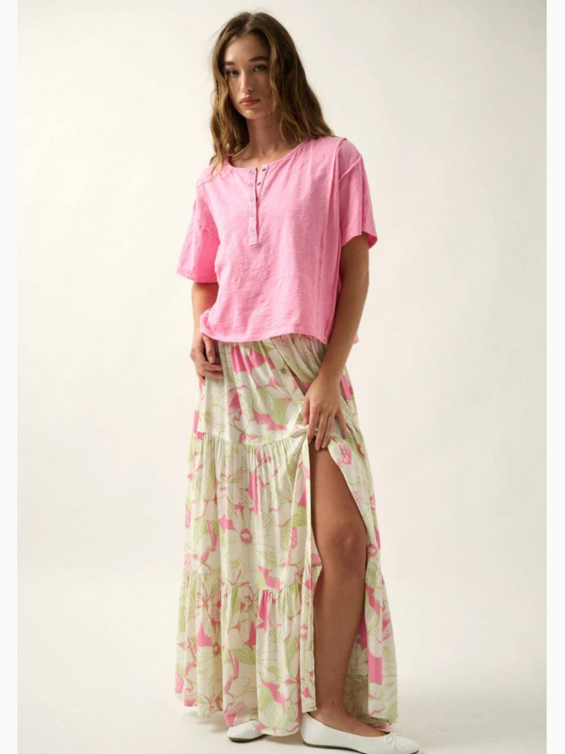 Floral Button Front Maxi Skirt
