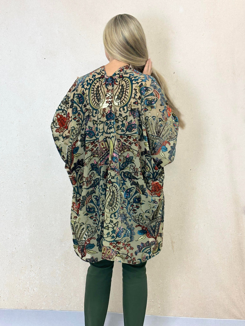 Paisley and Floral Burnout Velvet Kimono