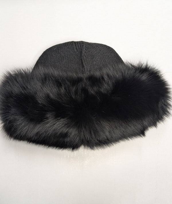 Knit Wool Hat w/Fox Fur Trim