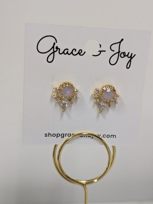 Pink Stone w/CZ Post Earrings