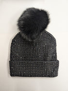 Knit Crystal Beanie w/Fox Fur Pompom