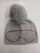 Ski Goggle Knit Beanie w/Fox Fur Pom Pom