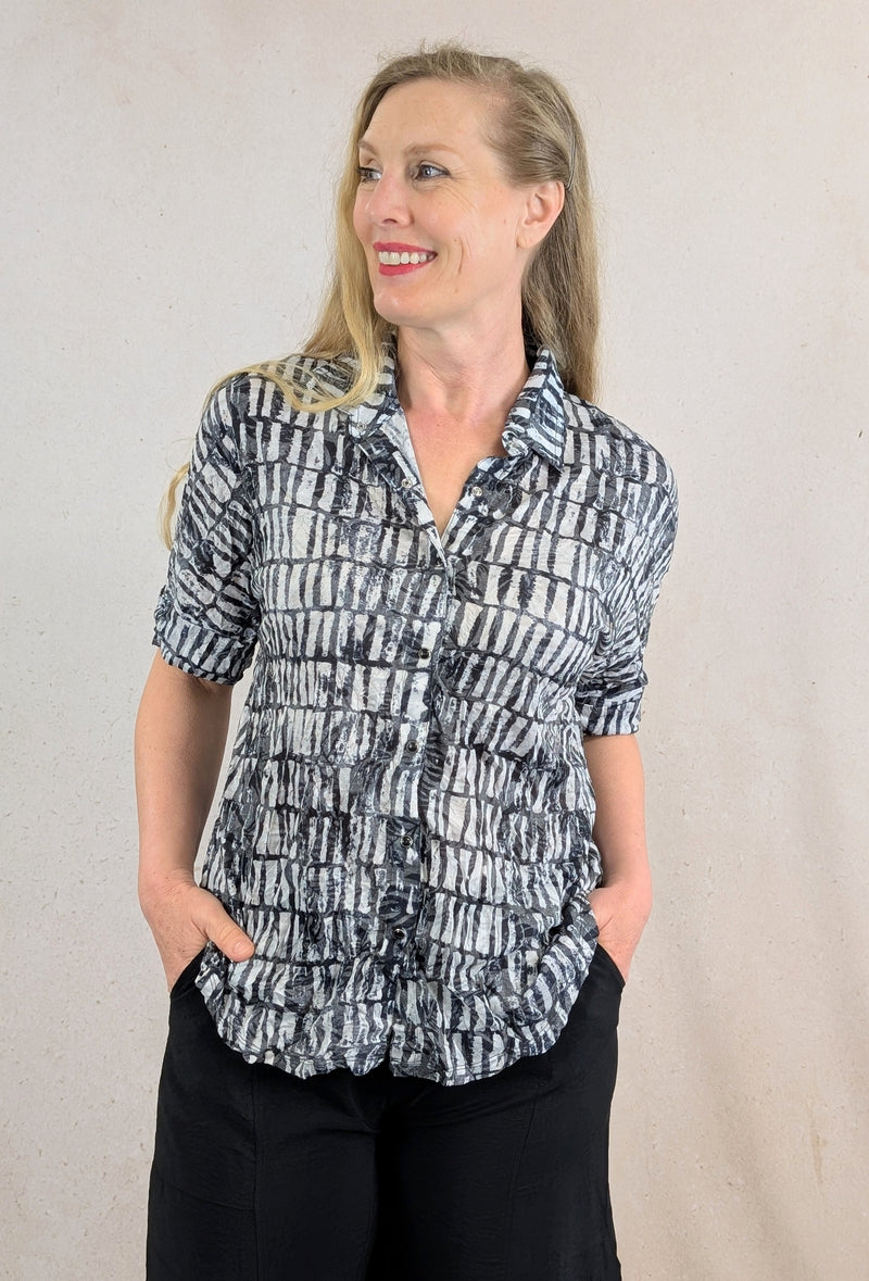 Crinkle Snap Front Dolman Sleeve Shirt