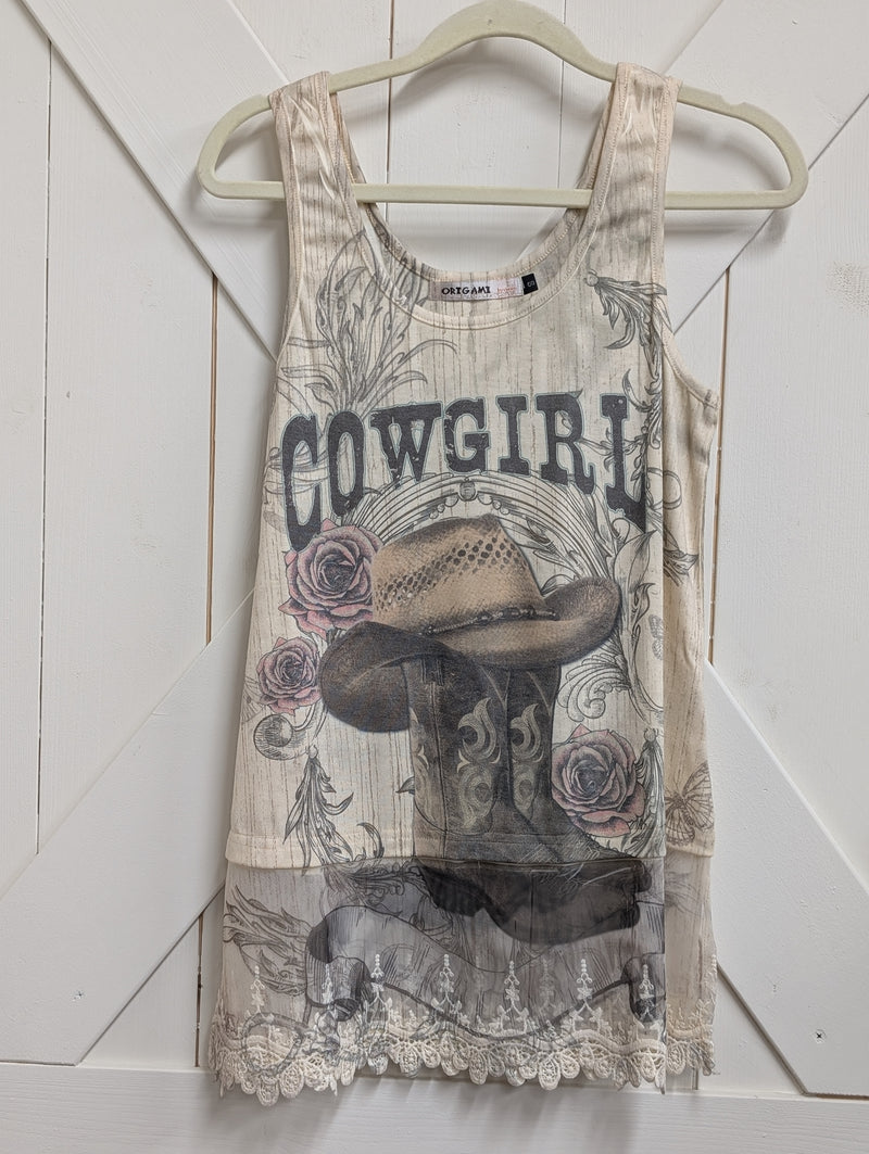 Cowgirl Tank with Lace Trim