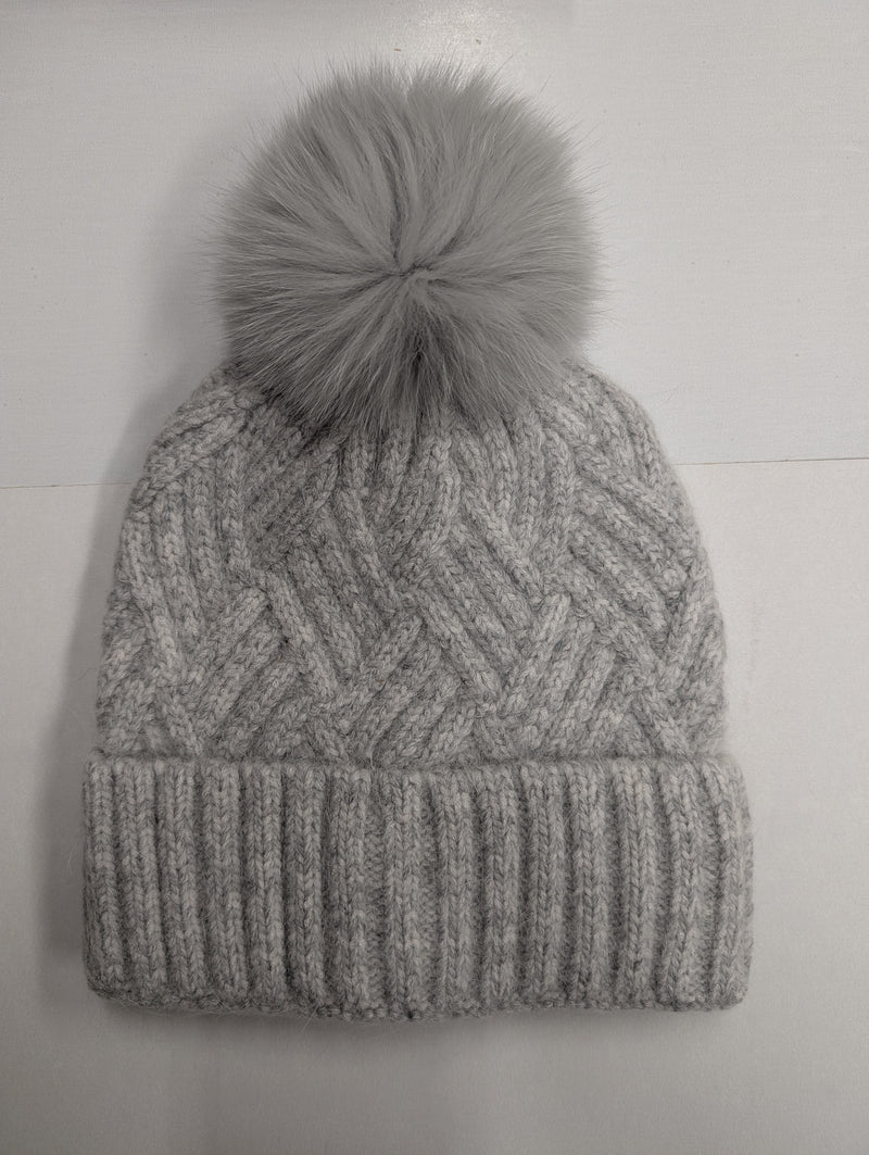 Knit Hat with Fox Fur Pompom