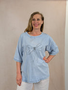Short Sleeve Bow Print Top