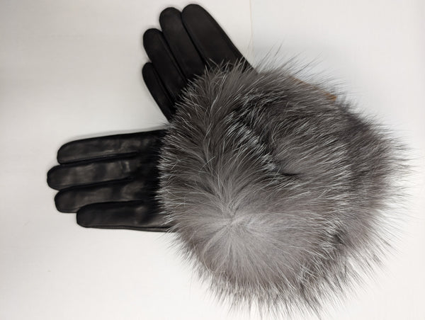 Leather Gloves w/Fox Fur Trim