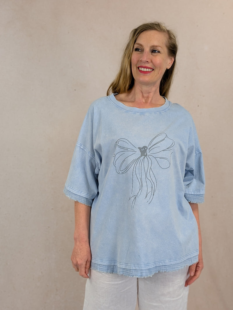 Short Sleeve Bow Print Top