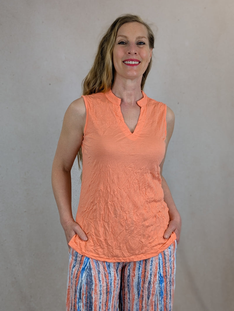 Crinkle V Neck Tank Top