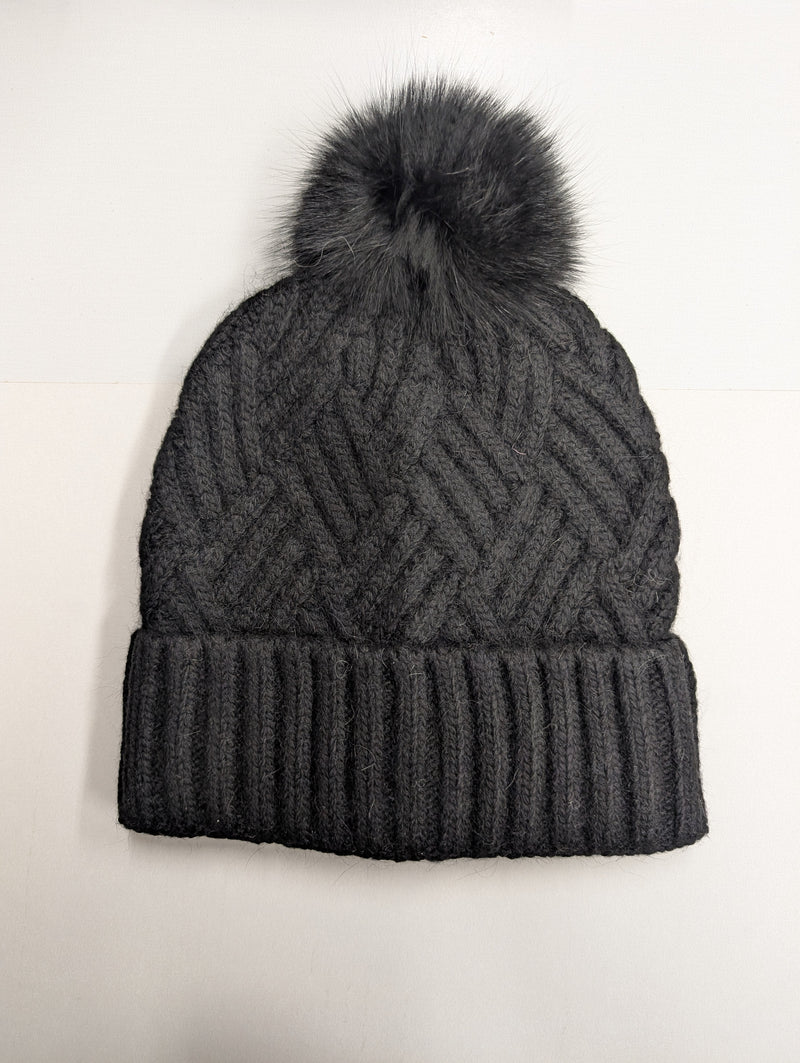 Knit Hat with Fox Fur Pompom