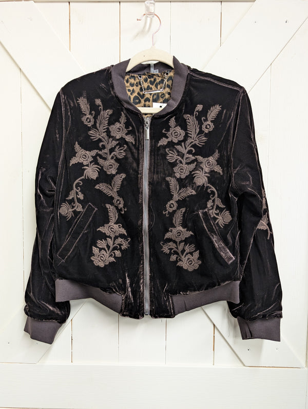 Velvet Bomber Jacket with Embroidery