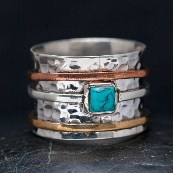 Mixed Metal Turquoise Spinner Ring