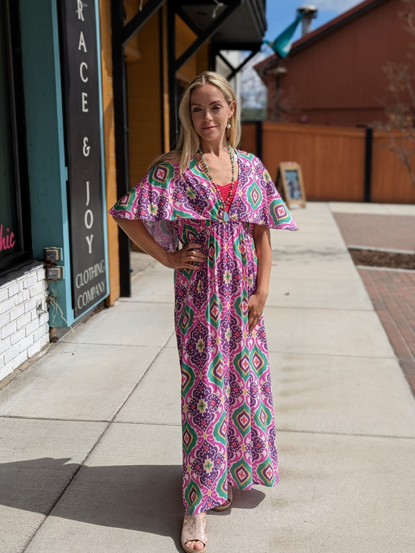 Flutter Sleeve Cape Dress