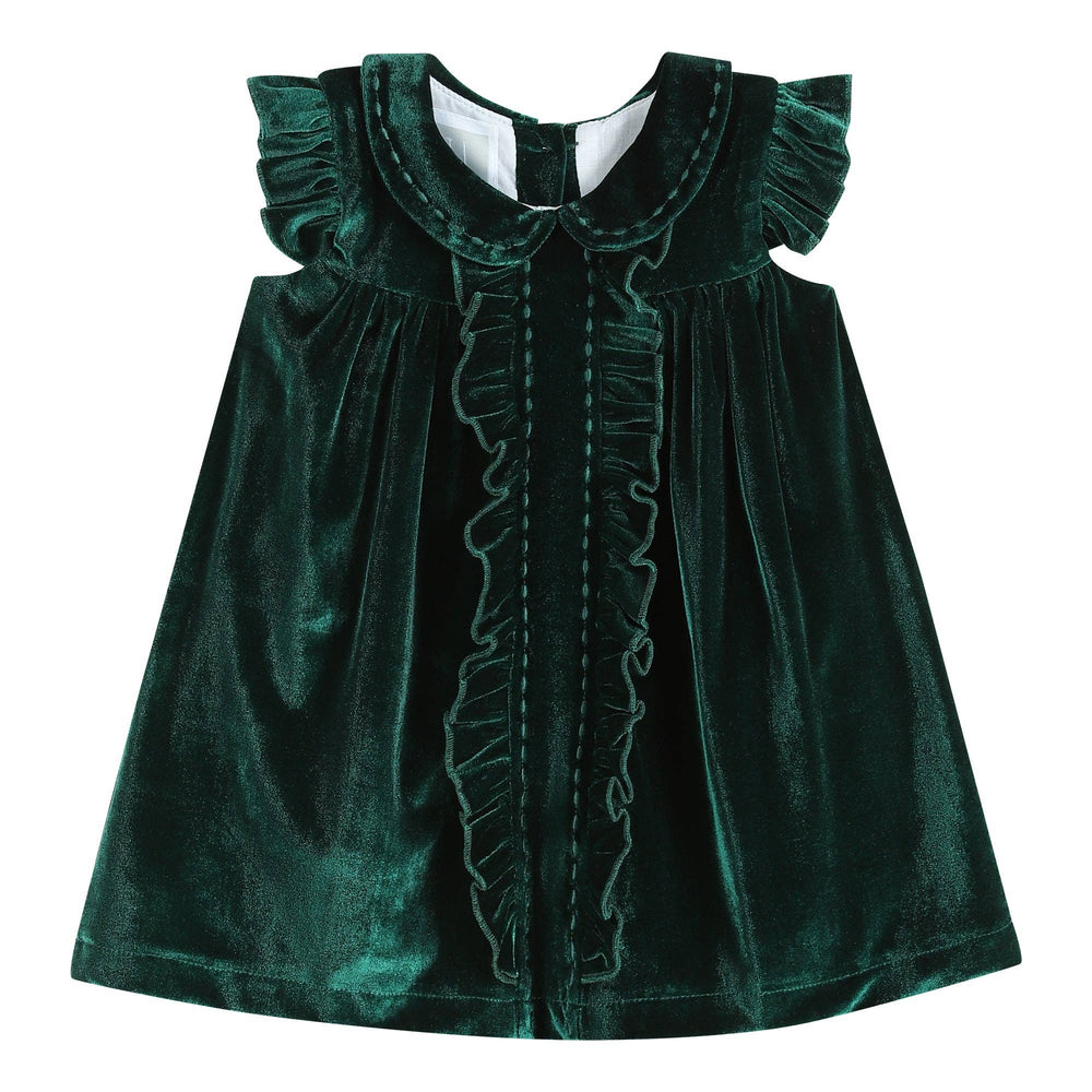 Green Velvet Ruffle Dress 6Y
