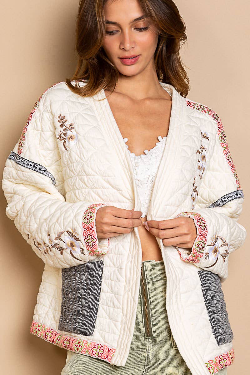 Embroidery quilted knit jacket