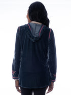 Dusty Blue Velvet Embroidered Hoodie