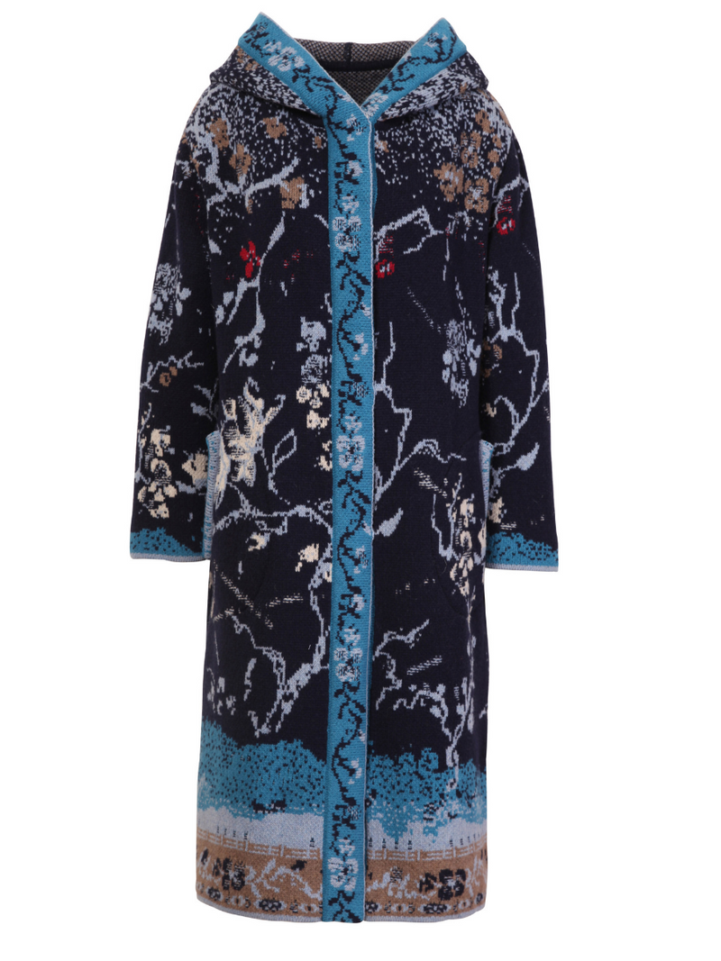Blue Cherry Blossom Long Coat by Ivko