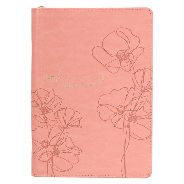 Pink His  Mercies Faux Leather Journal with Zipper