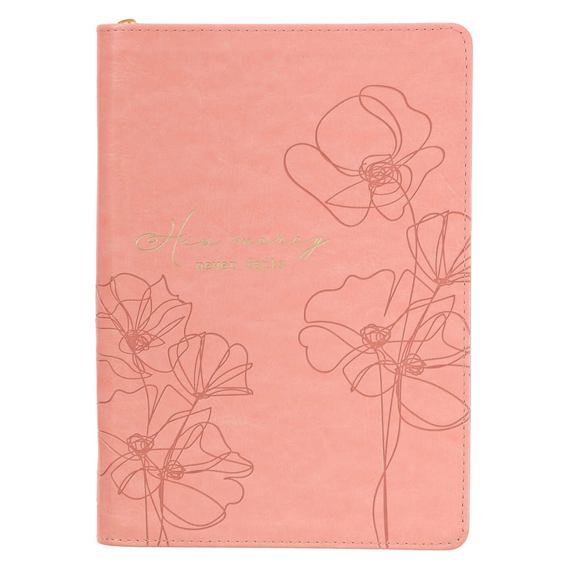 Pink His  Mercies Faux Leather Journal with Zipper